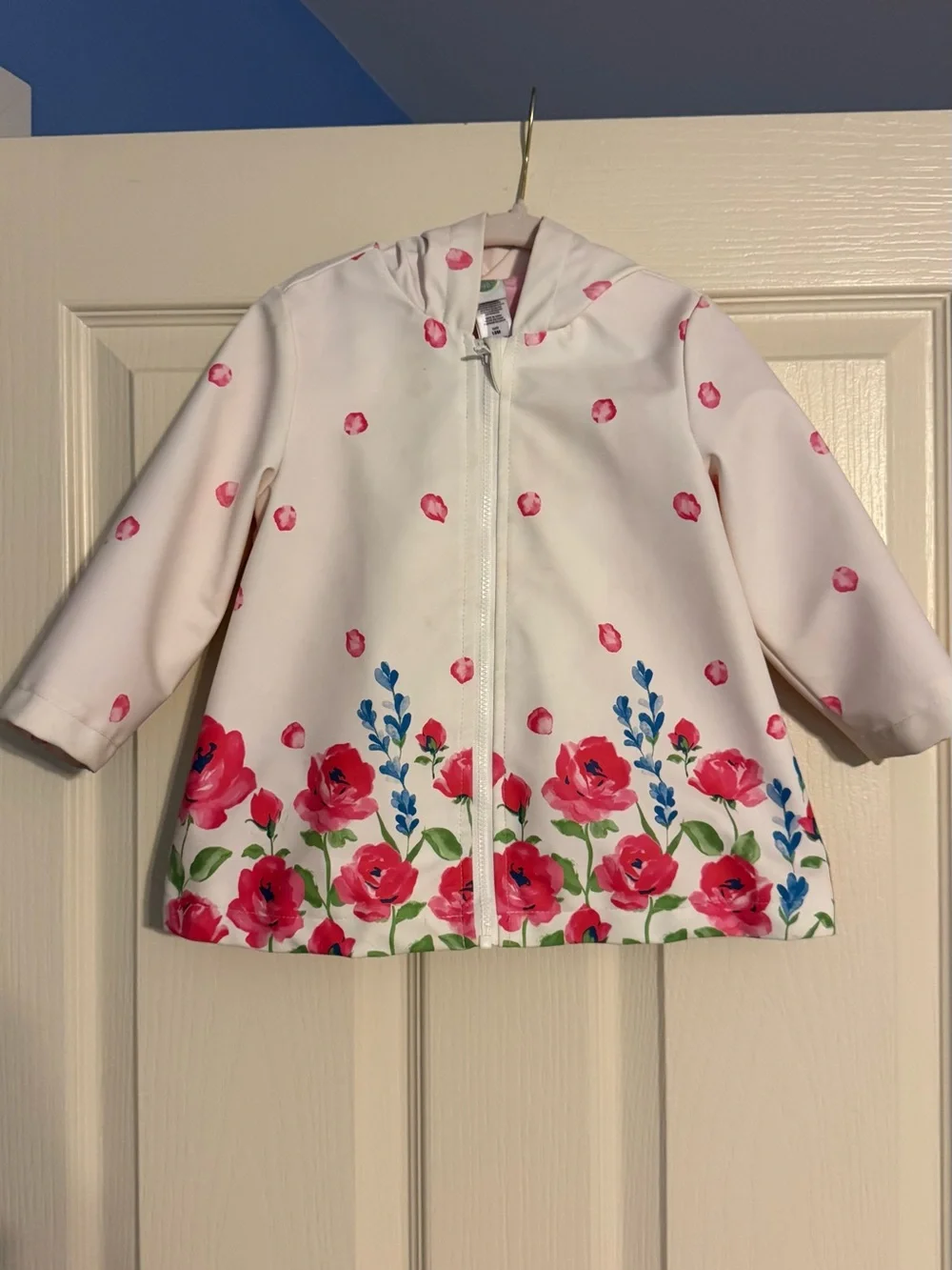 Carter's White Hooded Raincoat with Pink Floral Border